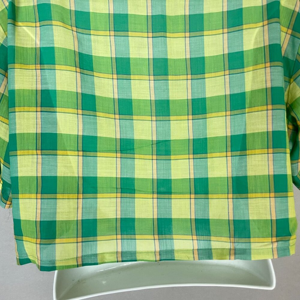 Vintage‎ Plaid Shirt DIY Crop Green Yellow FLAWS Lightweight Button-Up Crop Top - Picture 6 of 16